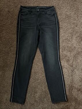 New York & Company Black Skinny Jeans with Side Trim